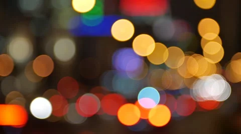 Blur background. Moving bokeh circles of night traffic. Defocused night traffic Stock Footage 68914004