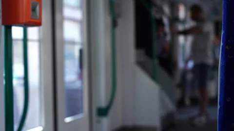 Blur background public tram inside view Stock Footage 275263252