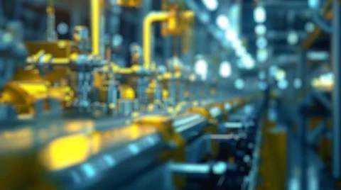 Blur background of robot machine working at production line in factory. Spate. Stock Photos