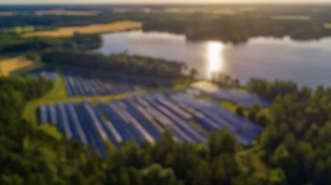 Blur background of solar station panel in the field. Electrical energy. Spate. Foto stock