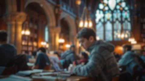 Blur background of student studying and learning the lesson at library. Spate. Stock Photos