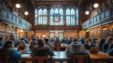 Blur background of student studying and learning the lesson at library. Spate. Stock Photos