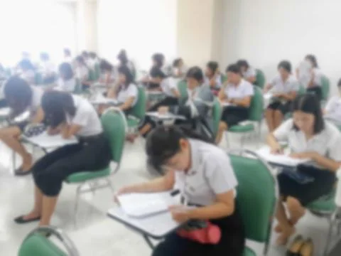 Blur background students were taking an exam in college. Stock Photos