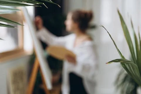 Blur background of talented painter drawing with brush Stock Photos