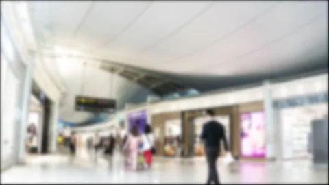 Blur background Time lapse of passengers in Duty Free at Airport terminal Stock Footage 107089898