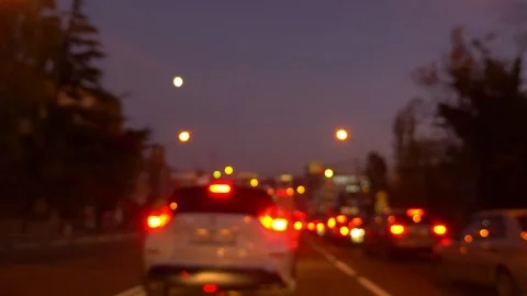 Blur background. traffic jam on the road in the evening, against the background Stock Footage 119697274