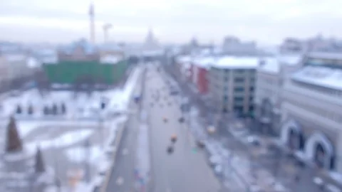 Blur background with view on the center of city and the road from a height. Video stock 117619235