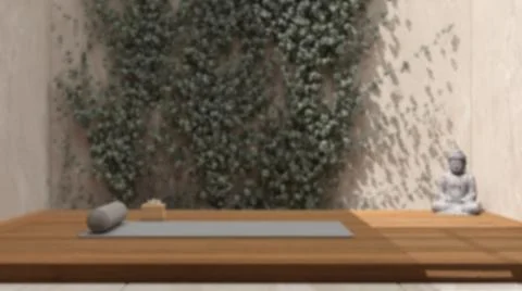 Blur background, yoga studio interior design, japanese zen style, exterior ga Stock Illustration