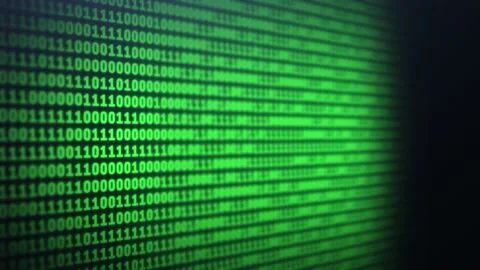 Blur binary code on computer screen background.Green digits Side view data. Video stock 161724099