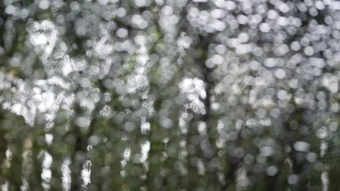 Blur bokeh evening scene of rain drops on glass window Stock Footage 113887780