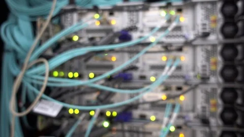 Blur Commutator. flashing lights. Optical fiber. Severs computer in a rack at 動画素材 124456909