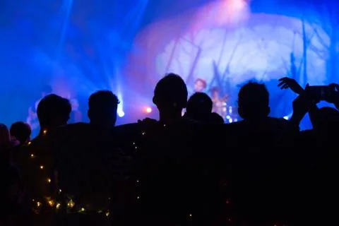 Blur crowd have dancing fun live in concert. Stock Photos