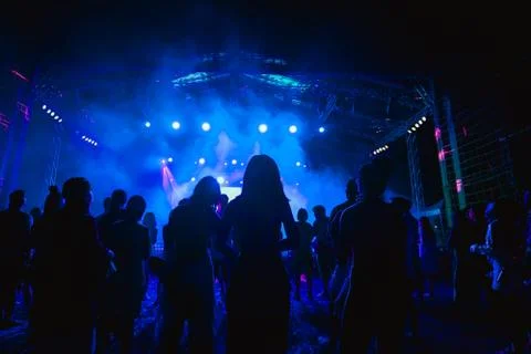 Blur crowd have dancing fun live in concert. Stock Photos