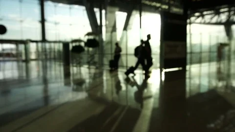 Blur crowd of people silhouette airport. Abstract business and traveler Stock Footage