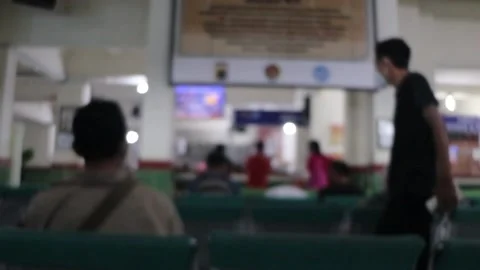 Blur, defocus bokeh service queue counter at bank counter. Stock Footage 232964239