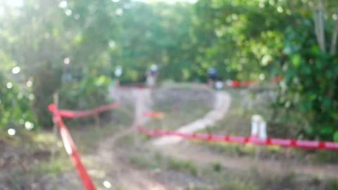 Blur defocus of cyclist ride mountain bike in forest for healthy and leisure  Stock Footage 131343387