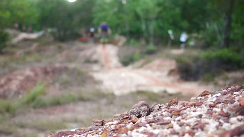 Blur defocus of cyclist ride mountain bike in forest for healthy and leisure  Stock Footage 131344992