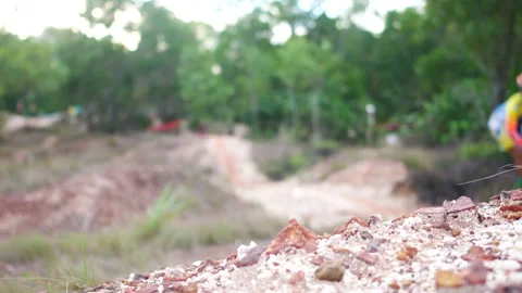 Blur defocus of cyclist ride mountain bike in forest for healthy and leisure  Stock Footage 131345161