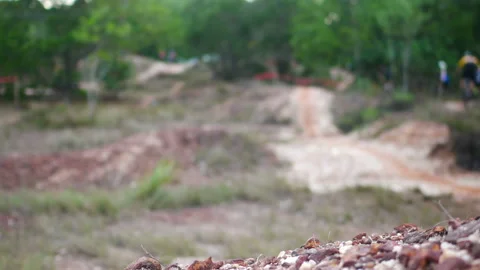 Blur defocus of cyclist ride mountain bike in forest for healthy and leisure  Video stock 131345360