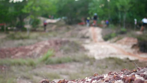 Blur defocus of cyclist ride mountain bike in forest for healthy and leisure  Stock Footage 131345366