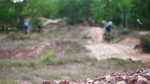 Blur defocus of cyclist ride mountain bike in forest for healthy and leisure  Stock Footage 131345402