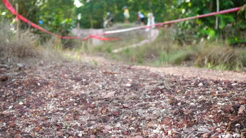 Blur defocus of cyclist ride mountain bike in forest for healthy and leisure  Stock Footage 131389491