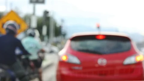 Blur front view scene car driving traffic jam on urban road Stock Footage 81267568