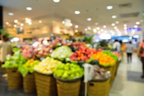 Blur fruit store background with bokeh light Stock Photos