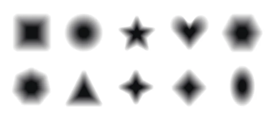 Blur gradation geometric figures set. Shadow gradient textured black y2k kid Stock Illustration