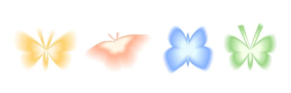Blur gradient butterfly shape set. Y2k retro flying forms. Colorful butterflies Stock Illustration