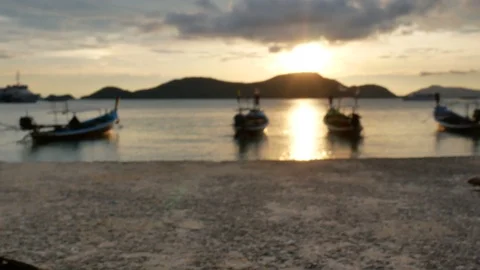 Blur image of concrete ground floor with sand and blur moving long tail boat  Stock-Footage 101396196
