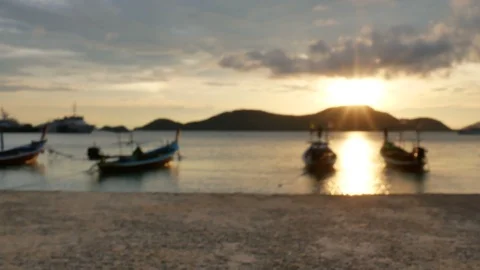 Blur image of concrete ground floor with sand and blur moving long tail boat  Stock Footage 101396984