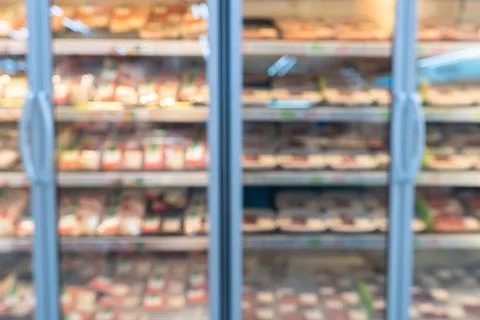 Blur image of shelf with consumer product shop in supermarket Stock Photos