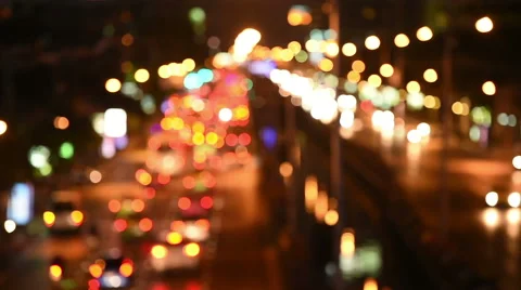 Blur light of the traffic light  at night on Sathon road,Thailand. Stock Footage 47581057