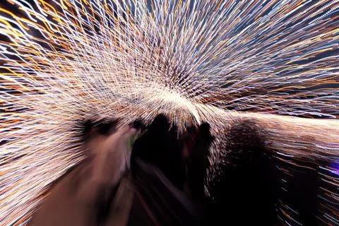 Blur Lines of Lighting in Cave at Night Stock Photos