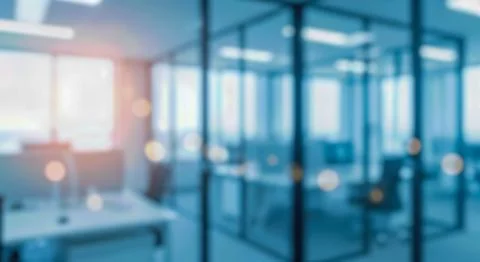 Blur modern office interior empty space glass partition reflection bright b.. Stock Photos