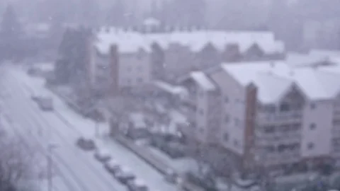 Blur motion of city view on cold blizzard snow winter day Video stock 71451180