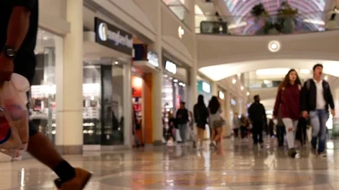 Blur motion of people shopping inside Burnaby shopping mall Stock Footage 83466040