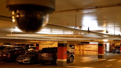Blur motion of security camera at parking lot inside Burnaby shopping mall Stock-Footage 81263062