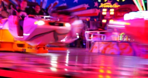 Blur night illuminating red light view at "Octopus or Breakdance amusement ride" Stock Footage 113704683
