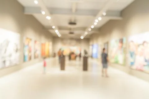 Blur or Defocus abstract image of People in Public museum. Stock Photos