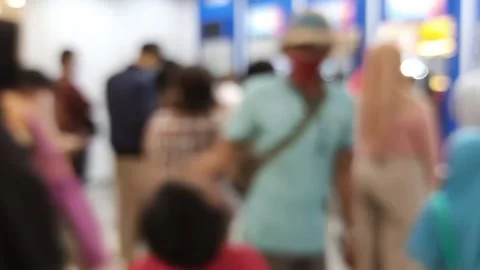 Blur or Defocus Background of People line up to use Banking Machine or ATM Video stock 147111017