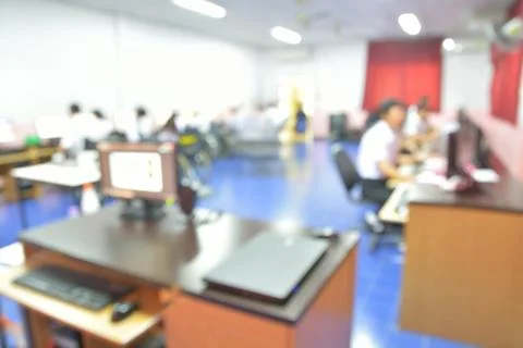 Blur or Defocus Background of Students in Computer Classroom Stock Photos