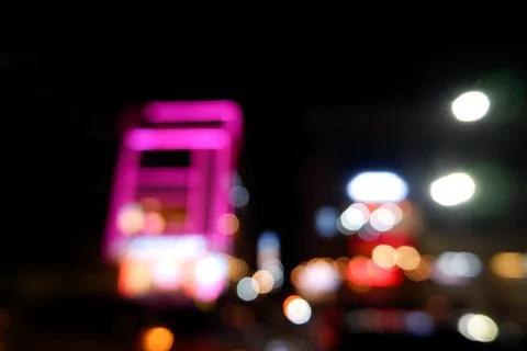 Blur or Defocus image of city night scene for use as Background Stock Photos