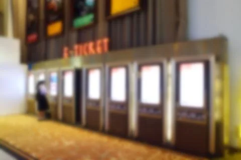 Blur or Defocus image of Public E-Ticket system or Vending Machine Stock Photos
