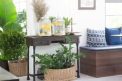 Blur room interior with frames on white wall Stock Photos