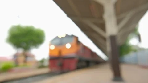 Blur screen, the whole train is passing through the train station platform. Stock Footage 126226779