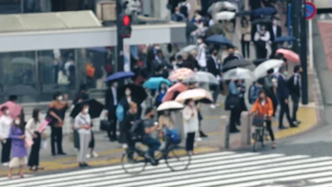 Blur slow motion of pedestrian start to cross the street as light became green Stock Footage 196077043