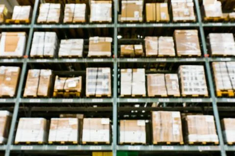 Blur of storage shelf in warehouse Stock Photos