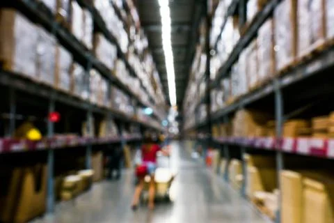 Blur of storage shelf in warehouse Stock Photos